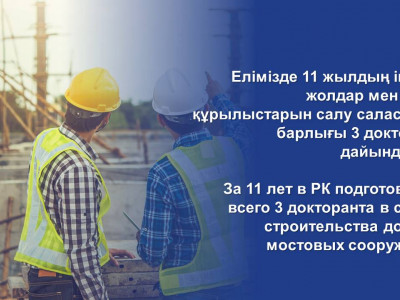 За 11 лет в РК подготовлено всего 3 докторанта в сфере строительства дорог и мостовых сооружений
