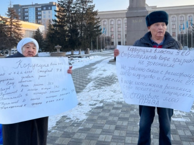 Супруги-пенсионеры возле городского акимата Уральска требовали от власти возместить им ущерб