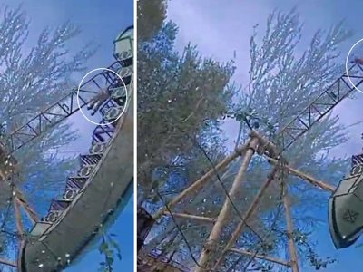 Падение девушки с аттракциона попало на видео