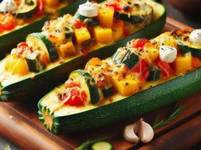 Сезонный рецепт августа: Кабачковые лодочки, фаршированные овощами и сыром