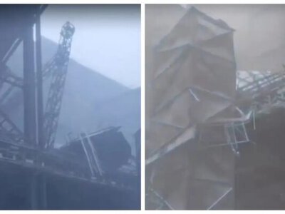 Ураган обрушил часть трубы на заводе ферросплавов в Павлодарской области