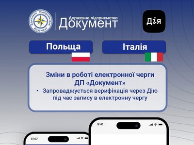 «Паспортний сервіс» у Польщі й Італії переходить на запис в електронну чергу через «Дію»