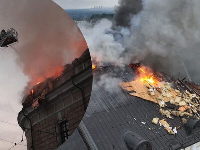 Масштабный пожар охватил здание Мистецького арсенала в результате удара по Киеву