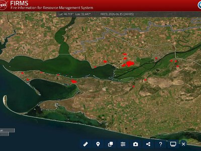 Спутники NASA зафиксировали масштабные пожары на Кинбурнской косе