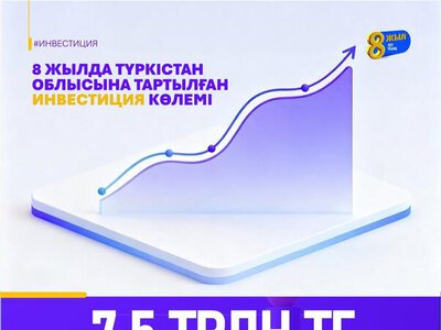 ЗА 8 ЛЕТ В ТУРКЕСТАНСКУЮ ОБЛАСТЬ ПРИВЛЕЧЕНО БОЛЕЕ 7,5 ТРЛН ТЕНГЕ ИНВЕСТИЦИЙ
