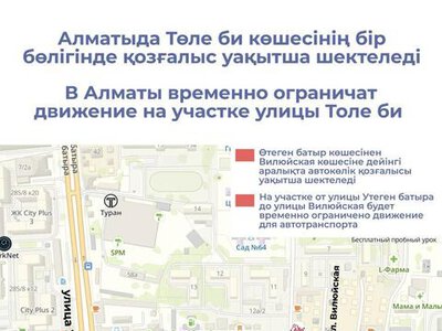 В Алматы временно ограничат движение на участке улицы Толе би