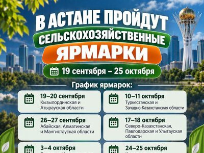 19–20 сентября в Астане пройдёт ярмарка продукции Кызылординской и Атырауской областей