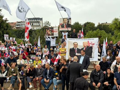 «От Сервантеса к Монте-Кристо»: ЕНД провело митинг в Тбилиси в годовщину ареста Саакашвили
