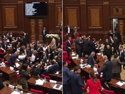  Стулья летели, депутаты дрались: заседание парламента Армении превратилось в массовую драку 